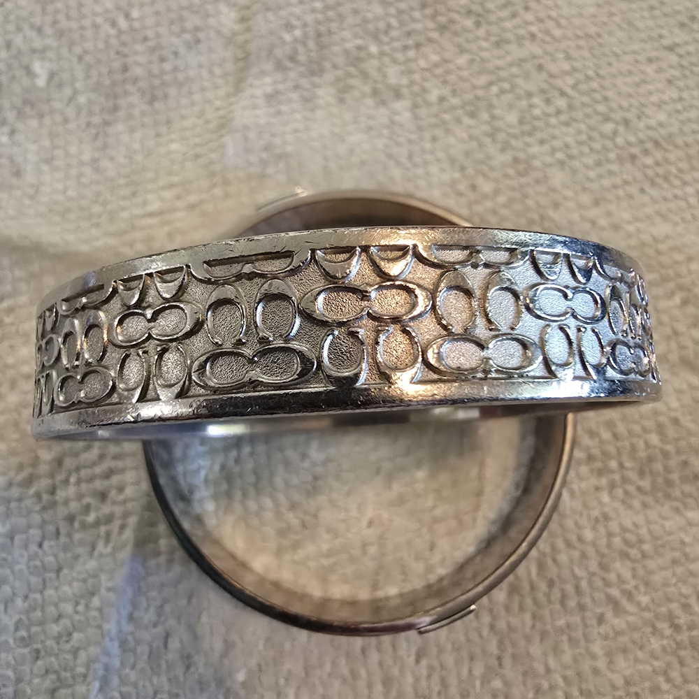 Coach Silver Signature Engraved Bangle Bracelet